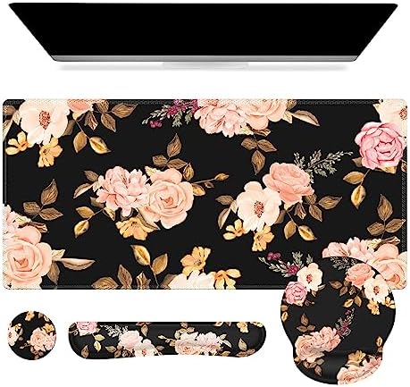 iCasso Floral 4in1 Computer Mat, 35.4"x15.7" Work Mat for Computer