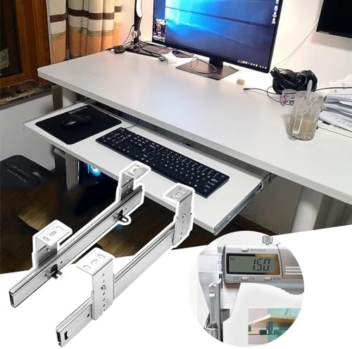 V3VOGUE 1-Pair Heavy Duty Metal Runners Slides 50kg Load - with Ball Bearing and Height Adjustable, for Drawer/Keyboard Shelf/Bookshelves/Piano, Under Desk Keyboard Tray Sliding Rails