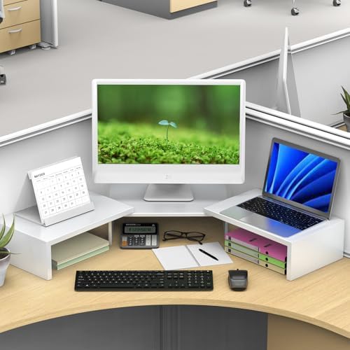 Desk Organizers and Accessories, Dual Monitor Stand Riser, Monitor Desk Shelf for Desktop Organization (White)