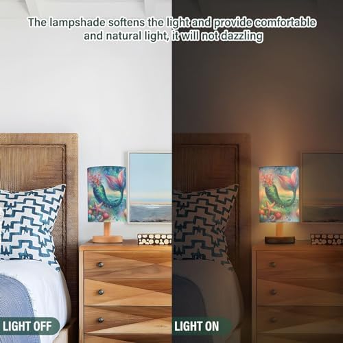 ALAZA Mermaid Moon Star Starfish Ocean Decor Bedside Table Lamp with USB Port for Bedroom Nightstand Office Desk LED Bulb Included