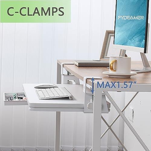 ETHU Small Keyboard Tray Under Desk with C-Clamp, 19.7x11.81", White
