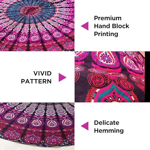 raajsee Purple Round Beach Tapestry Hippie/Boho Beach Blanket Mandala/Indian Cotton Throw - Round Tablecloth/Home Decor/Indie Rug Yoga Mat Meditation Picnic Rugs 127 CM / 50 INCHE Circle