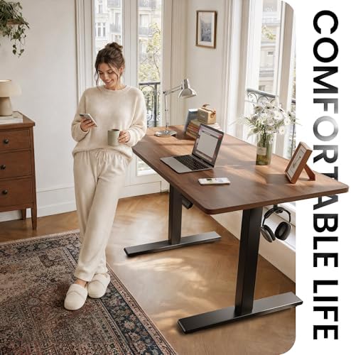 CubiCubi 48 x 24 Electric One-Piece Standing Desk, Black Walnut