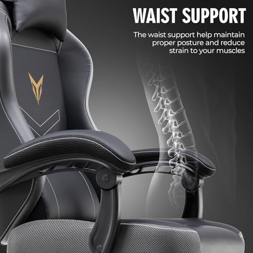GTPLAYER Gaming Chair for Adults, Big and Tall 300LBS Heavy Duty Office Chair, Ergonomic High Back Lumbar Support and Wide Comfy Cushion with Linkage Armrests, Grey