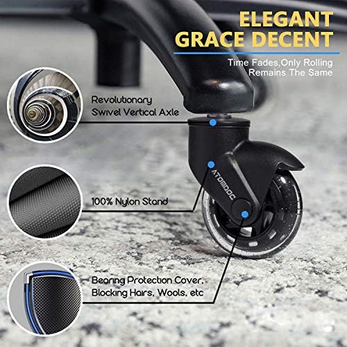 Office Chair Caster Wheels, 3" Newly Lightweight Caster Wheels & Revolutionary Swivel Vertical Axle, Safe Protection for All Floors Including Hardwood, Set of 5