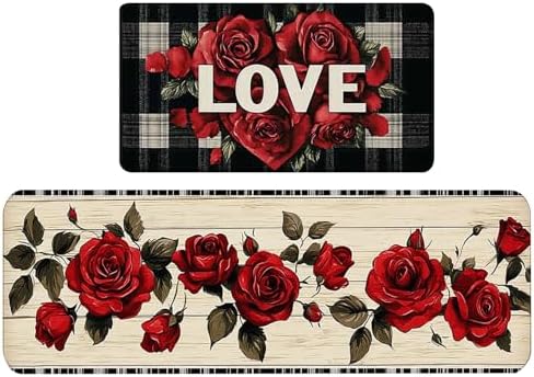 Kitchen Mats for Floor, 2PCS Waterproof Cushioned Non-Slip Anti Fatigue Rugs for Kitchen,Washable Comfort Absorbent Kitchen Mat Set for Laundry Sink Office Farmhouse Home
