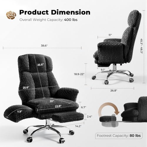 Big and Tall Office Chair, Flip Armrests for Pets & Cross Legged Sitting