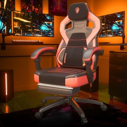 Dowinx Big and Tall Gaming Chair, Red, Modern High Back, PU Leather, Steel Frame, Ergonomic, Adjustable Headrest, Footrest, Massage Lumbar Support
