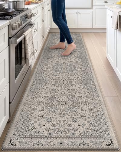 DEXI Kitchen Floor Mats Cushioned Anti Fatigue Runner 24x107 Beige Grey