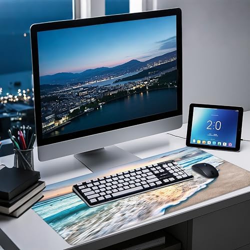 Mouse Pad with Beach View – Sunrise Scenery Desk Pad – Portable Computer Mousepad – Gaming, Office, Waterproof, Non-Slip, Stitched Edges 35.5 x 15.7inches x 3mm