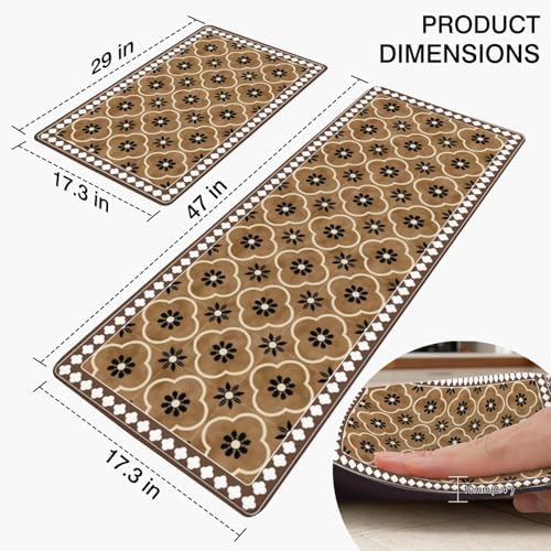 Classic Quatrefoil Anti Fatigue Kitchen Rugs, 17.3"x47"+17.3"x29"
