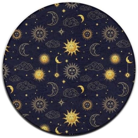 Large Machine Washable Circular Rugs, Home Decor Round Mat for Living Room Sofa Office Compatible with Sun Moon Boho Astrology