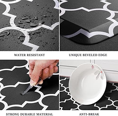 SweetFeet Kitchen Mat [2 PCS] Comfort Kitchen Rugs and Mats,Non-Skid Waterproof Anti-Fatigue Standing Floor Mats, Ergonomic Designed for Kitchen, Floor, Home, Office, Laundry, Black (17"x28"+17"x28")