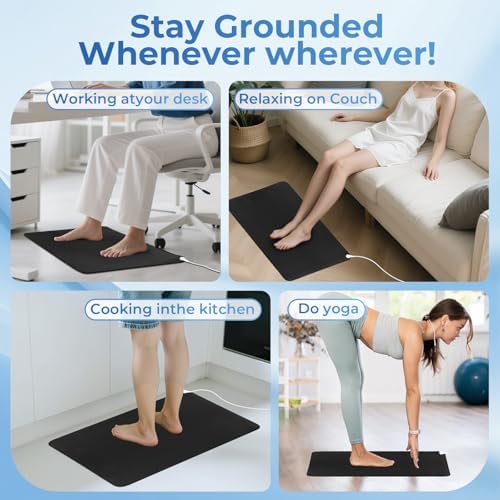 Professional Grounding Mat with Carbon Fiber Technology | 24"x16" Indoor Earthing Pad + 15ft Medical-Grade Cord | Cellular Energy Renewal & Inflammation Support