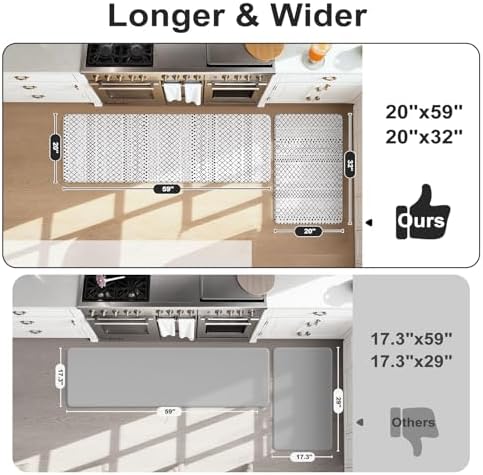KIMODE Anti Fatigue Kitchen Mat for Floor,Kitchen Rugs Set of 2 Black/White