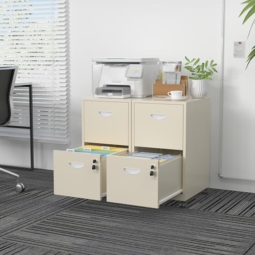 SteeLoong 2 Drawer File Cabinet,Metal Mobile File Cabinet with Lock Cream