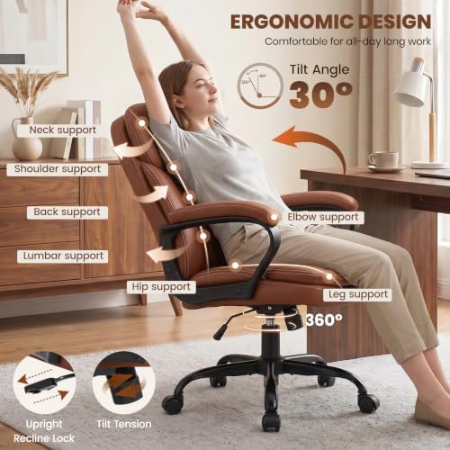 Leather Office Chair, Computer Desk Chair with Dual Back Support