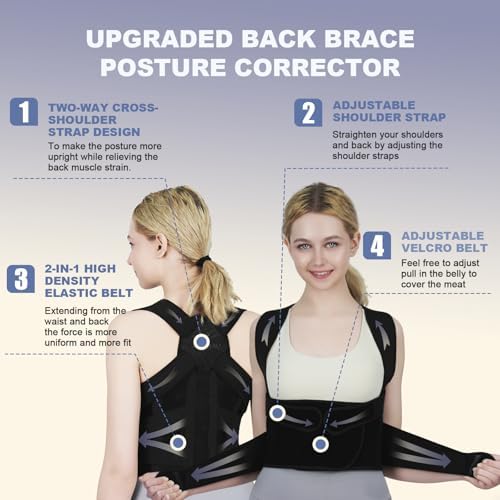 Posture Corrector for Women and Men Upgraded Back Brace, Adjustable Full Back Support for Upper and Lower Back Pain Relief, Shoulder Straightener for Hunchback, Scoliosis, Lumbar, Spine (Black,Medium)