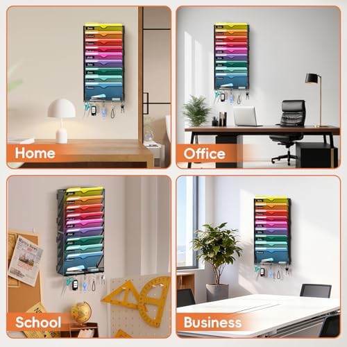 10-Tier Wall File Organizer with Hook, Hanging File Organizer Black