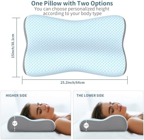 Neck Pillow Contour Memory Foam Pillows for Pain Relief Bed Pillow for Sleeping, Ergonomic Pillow for Neck and Shoulder Pain, Orthopedic Cervical Pillow for Side Back Stomach Sleeper (Light Blue)