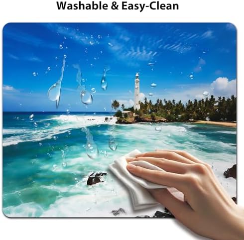 9.5x7.9 Inch Office/Gaming Mouse Pad, Ocean Lighthouse Tropical Island Turquoise Sea Waves Rocks Beach Seaside, Cute Anti-Slip Mat for Desk Decor