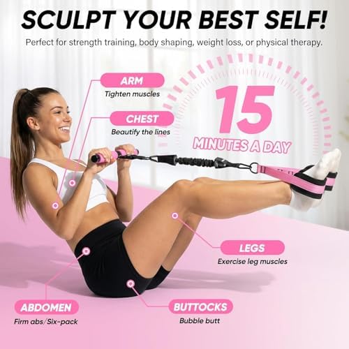 Adjustable Length Pedal Resistance Band with Handle for Working Out, Replaceable 180Lbs Exercise Bands with Foot Pedals, Home Gym Workout Equipment for Women Men Strength Training, Stretching