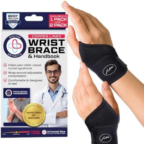 Doctor Developed Wrist Brace, Wrist Wraps for Carpal Tunnel Arthritis, Tendonitis, Hand Support, Ideal for Fitness, Weightlifting - Handbook Included (Wrist Brace - 2 Pack)
