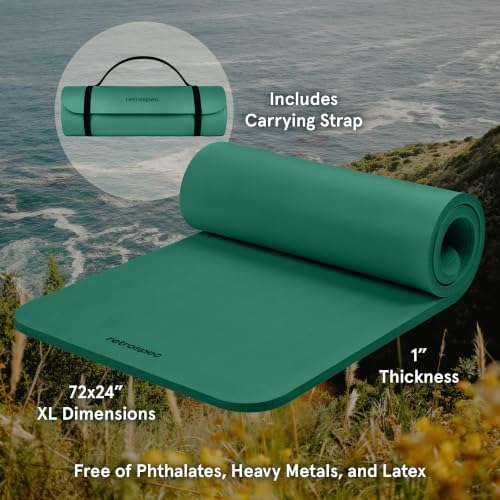 Retrospec Solana Yoga Mat 1" Thick w/Nylon Strap for Men & Women - Non Slip Exercise Mat for Home Yoga, Pilates, Stretching, Floor & Fitness Workouts