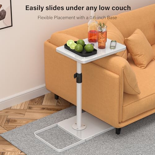 TV Tray Table for Couch - Adjustable Height & 360°Swivel Panel Design，Larger Metal and Wooden Base to Prevent Slipping，Sofa Armrest Tray Table for Eating Laptop Couch Bed Dinner or Small Space