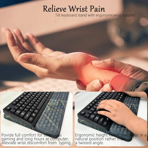 Keyboard Stand with Wrist Rest Green Leaves Keyboard Pad with Wrist Support Keyboard Wrist Rest for Computer Keyboard Stand for Desktop Ergonomic Keyboard Tilt Riser for Desk Office Home Gaming Room