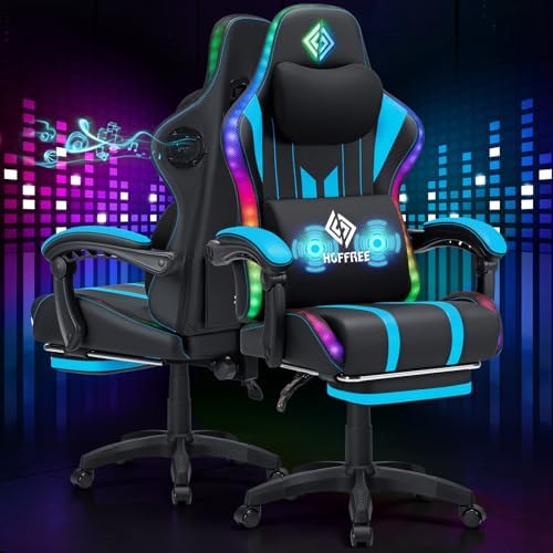 HOFFREE RGB Gaming Chair with Speakers Music Rhythm Lights Game Chair-Blue