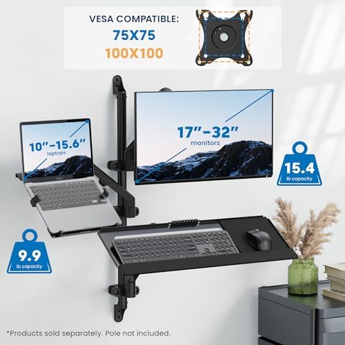 Mount-It! Keyboard Wall Mount & Pole Mount, Swivel Keyboard & Mouse Tray