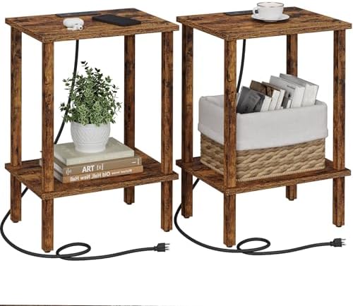TUTOTAK End Table with Charging Station, Side Table Set of 2, Nightstand