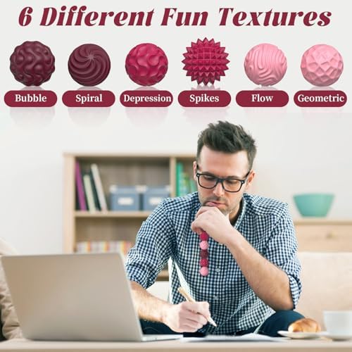 Silicone Magnetic Balls, Fidget Toys for Adults & Teens, 6PCS Stress Balls Sensory Toy, Quiet Magnet Desk Fidgets with Textured, ADHD Anxiety Relief Items, Fun Stocking Suffers Gifts (Red)