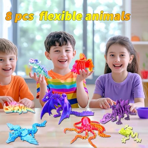 8pcs 3D Printed Dinosaur，Flying Dragon Octopus T-Rex Fidget Toys，Desk Executive Toy，Easter,Toys for Boys Kids Teen 5-7 4-6 8-12
