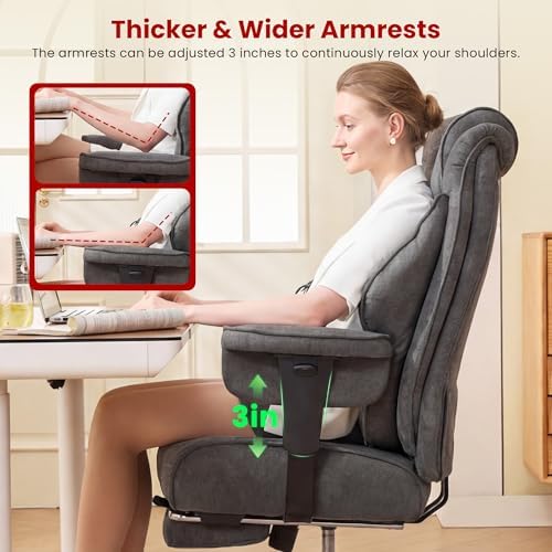 Clome 500lbs Big and Tall Office Chair Adjustable Lumbar Support for Back Pain, Extra Wide Seat Executive Office Chair Thick Armrest Pad, Heavy Duty Base Ergonomic Computer Desk Chair