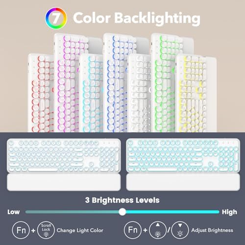 Wireless Keyboard and Mouse Combo, Magnetic Wrist Rest, Glowing White
