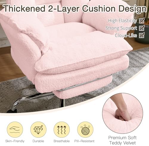 JOMEED Cloud Cross Legged Office Chair with Footrest,Flip Armrest,Pink