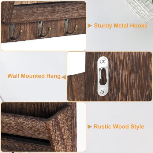 MOOACE Mail Organizer Wall Mount, Wood Mail and Key Holder with Hooks