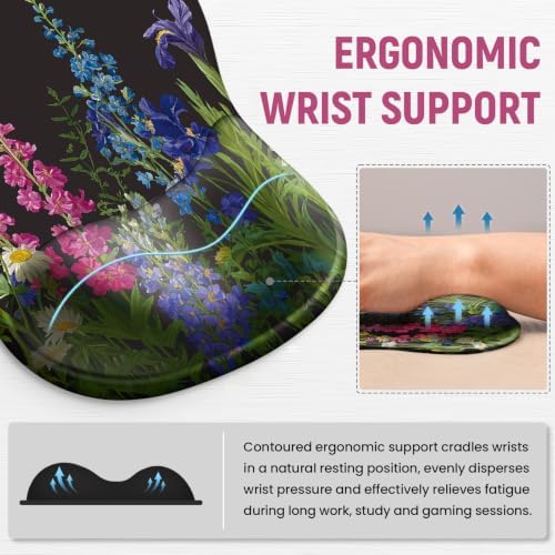 Ergonomic Mouse Pad with Wrist Rest, Gel Wrist Support, Bloom