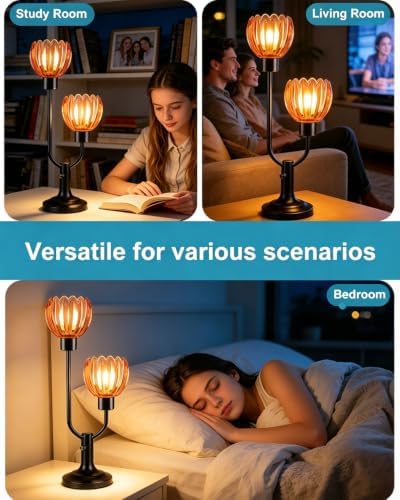 Mid Century Modern Flower Table Lamp for Living Room Dimmable Pink