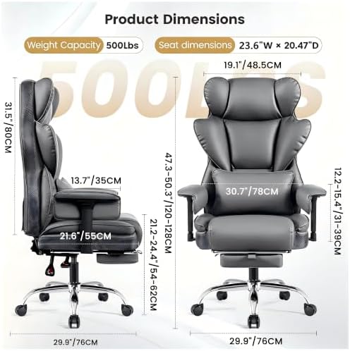 Big and Tall Office Chair 500 lbs, 23.6" Wide Seat,PU Leather