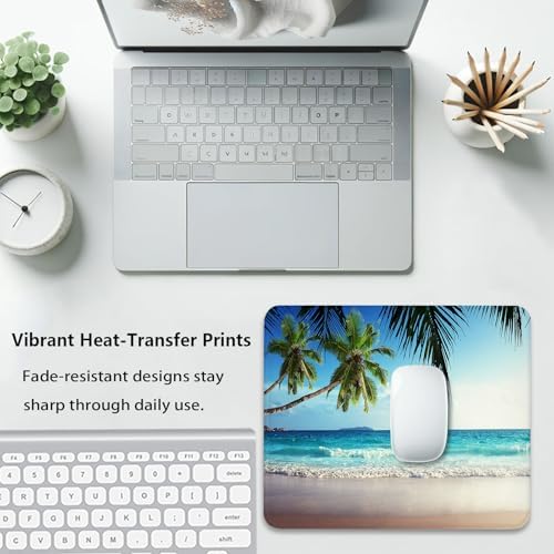 Tropical Summer Beach Mouse Pad, Blue Ocean Waves Scenery Stitched Desk Mat
