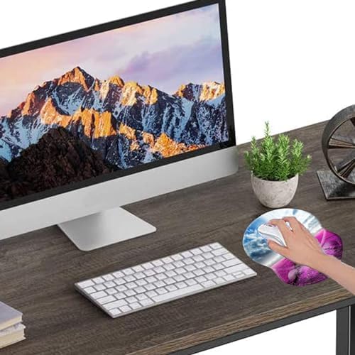 Mouse Pad, Ergonomic Mouse Pad with Wrist Support, Pain Relief Comfort Wrist Rest Pad with Non-Slip PU Base for Gaming, Home, Office & Travel (Purple Flower Under The Blue Sky)