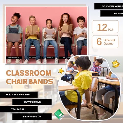 Libima 12 Pcs Classroom Chair Bands for Kids with Fidgety Feet Inspirational Stretchy Resistance Fidget Chair Bands with Sensory Needs Flexible Seating for School Students(Black,1.1mm)