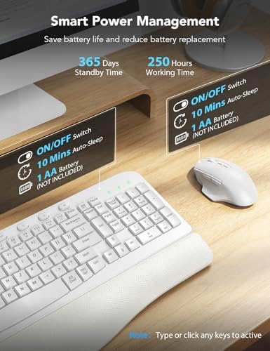 SABLUTE Wireless Keyboard and Mouse Combo with Ergonomic Wave Key
