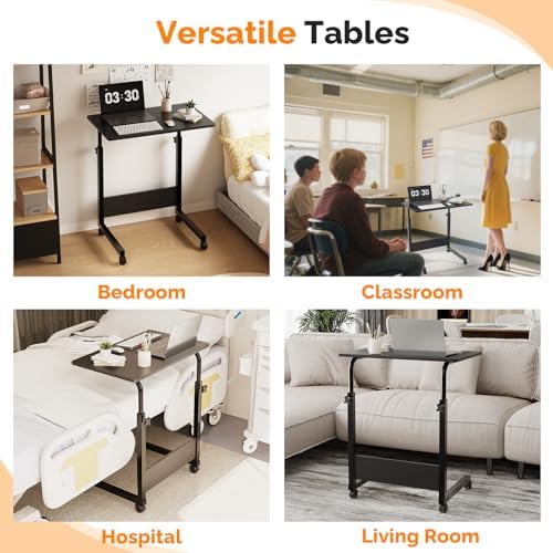 FCH Portable Computer Workstation, Standing Desk Adjustable Height, Small Computer Desk w/Rolling, Sit Stand Laptop Desk TV Tray for Bed Sofa Hospital Reading Eating, Black, 23.6"