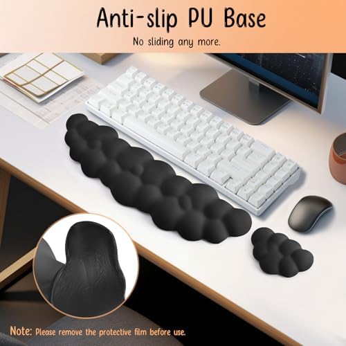 Keyboard Wrist Rest Mouse Wrist Support Set, Cloud Keybroad Wrist Rest Pad with Non-Slip PU Base, Memory Foam Wrist Rest for Pain Relief Computer Laptop Gaming Home Office, Black