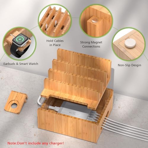 Pezin & Hulin Bamboo Charging Stand with Pack 5 Cables-Natural Bamboo
