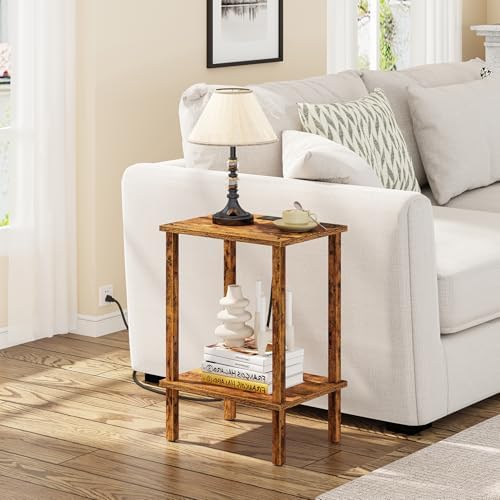 TUTOTAK End Table with Charging Station, Side Table Set of 2, Nightstand